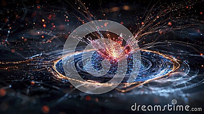 Quantum algorithm analysis in dynamic visual burst digital environment abstract art futuristic perspective Cartoon Illustration