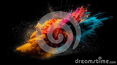 colorful dust explosion in the cmyk colors in front of black background Stock Photo