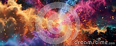 A vibrant fireworks display background with explosive colors, dynamic patterns, and textured spark Stock Photo