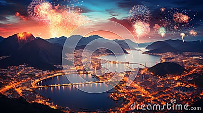 Vibrant fireworks illuminating the entire night sky with a dazzling array of colors Stock Photo