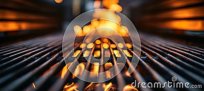 Vibrant flames dramatically illuminating an empty barbecue grill grid on a stylish black background Stock Photo