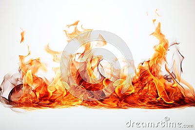 Vibrant flames on white background. Intense heat and vivid colors. Captivating fiery display Stock Photo