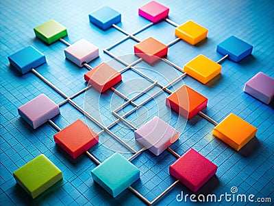 Visualizing Organizational Structure and Workflow Processes A Colorful Flowchart Diagram on a Blue Background Cartoon Illustration