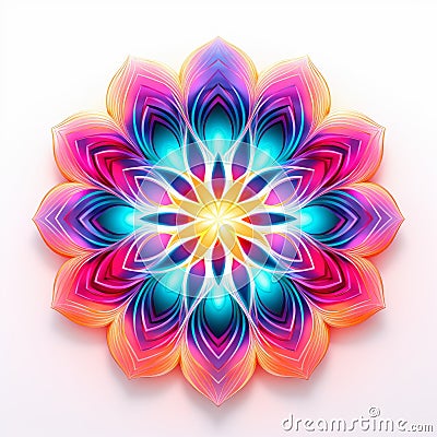 Radiant Neon 3d Flower Illustration With Watercolor Pattern Stock Photo