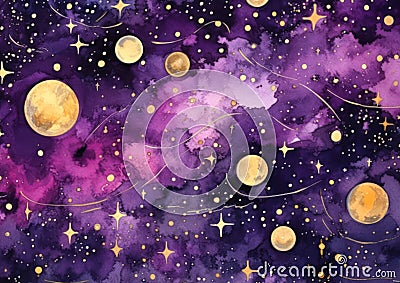 Vibrant Flowing Jewel Purples Toned Purple Gold Planets Stars Textures Floating Empty Space Suit Thumbnail Wow Streaming Society Stock Photo
