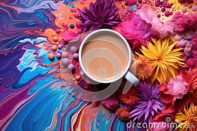 vibrant food coloring art in a latte foam Stock Photo