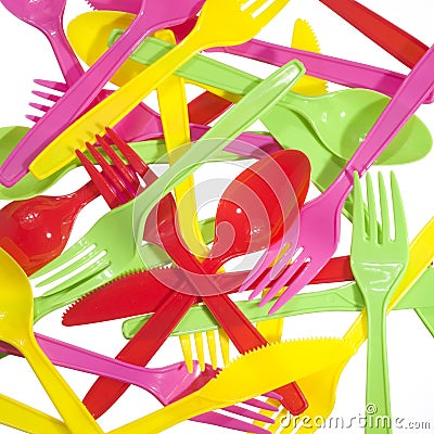 Vibrant forks, kives, spoons Stock Photo
