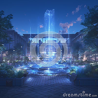Vibrant Fountain in Modern Plaza - Stock Image Stock Photo