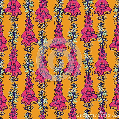 Vibrant foxgloves flowers seamless vector pattern Vector Illustration