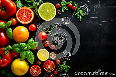 Vibrant and fresh, chef's culinary masterpiece on chalk blackboard copy space Stock Photo