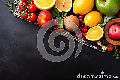 Vibrant and fresh, chef's culinary masterpiece on chalk blackboard copy space Stock Photo