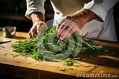 Cutting Vibrant Fresh Rosemary Herb. AI Generated Stock Photo