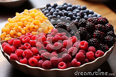 Vibrant Fruit Medley - Freshly Arranged Plate Bursting with Colorful Slices for Healthy Eating Stock Photo