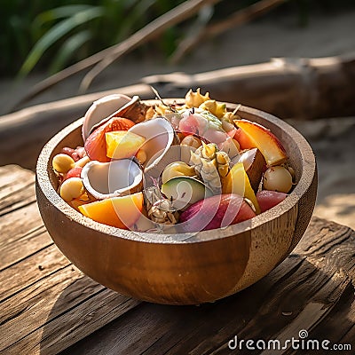 A vibrant fruit salad with a mix of colorful fruits Stock Photo