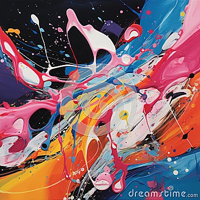Vibrant Futurism Abstract Painting With Colored Splashes Stock Photo