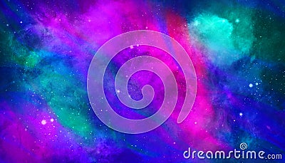 Vibrant Galaxy nebula colorful space pink green blue violet background with space for text and logo Stock Photo