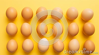 Vibrant Geometry-inspired Flatlay Of Brown Eggs On Yellow Background Stock Photo