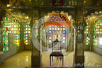 Vibrant Glass work inside City Palace,Udaipur,Rajasthan,India Editorial Stock Photo