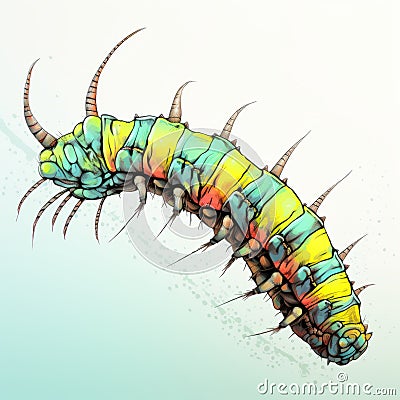 Vibrant Glitchcore Illustration Of A Colorful Caterpillar On White Background Cartoon Illustration