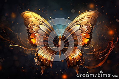 Vibrant Golden butterfly wallpaper. Generate Ai Stock Photo