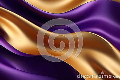 A vibrant golden and violet satin fabric background decorative banner or wallpaper Stock Photo