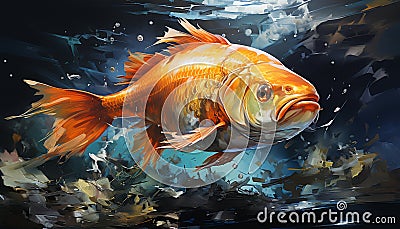 A vibrant goldfish swims in a tropical underwater paradise generated by AI Stock Photo