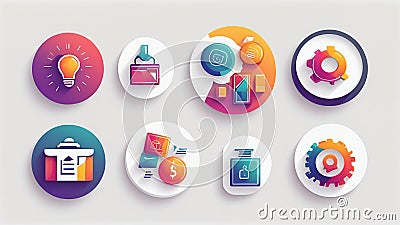 Vibrant Gradient Icons Set Business Process Workflow Design Elements idea data chart style modern Stock Photo