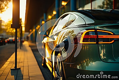 A Vibrant Green Car Parked Alongside a Scenic Road Stock Photo