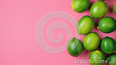 Vibrant Green Limes on Bright Pink Background Stock Photo