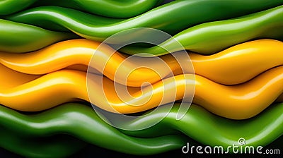 Vibrant green and yellow waves create a dynamic abstract pattern, AI Stock Photo