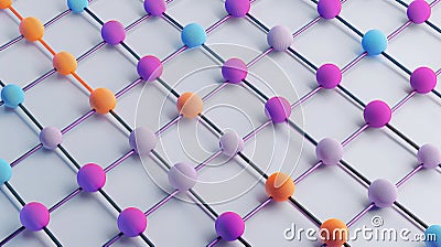 Vibrant grid pattern with interconnected spheres 3d rendering image, ai generated Stock Photo