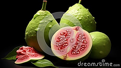 Vibrant Guava Fruit Image On Black Background Stock Photo