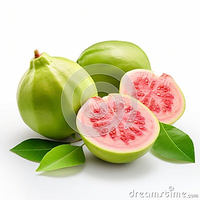 Vibrant Guava Fruit Photography On White Background Stock Photo