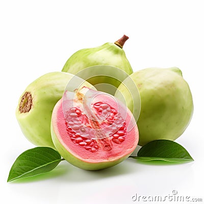 Vibrant Guava Fruits On White Background Captivating Vignette Photography Stock Photo