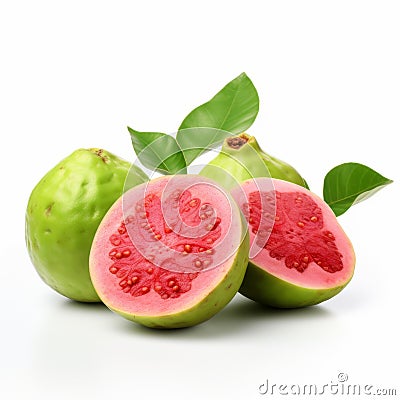 Vibrant Guava Slices And Halves On White Background Stock Photo