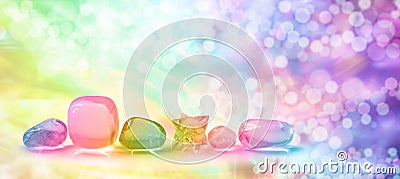 Vibrant healing crystals on Bokeh banner Stock Photo