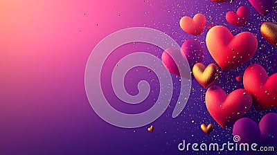 Vibrant hearts floating in colorful gradient background, creating joy Stock Photo