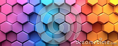 Vibrant hexagonal pattern with a colorful gradient design perfect for background or wallpaper use Stock Photo