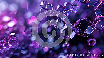 Vibrant hexagonal pattern with nodes in violet and indigo gradient abstract digital design Stock Photo