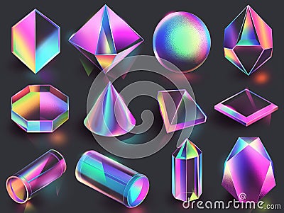 Vibrant Holographic Geometric Shapes Set Stock Photo