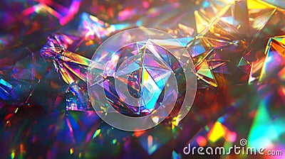 Vibrant holographic patterns created by crystal-like structures reflecting light in a kaleidoscopic array Stock Photo