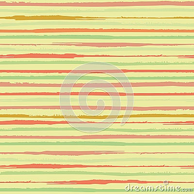 Vibrant horizontal painterly orange and green stripes. Dense seamless vector pattern on yellow background. Great for Vector Illustration