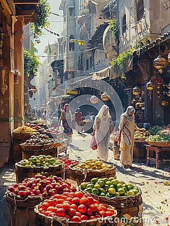 The vibrant hustle of a street market Stock Photo