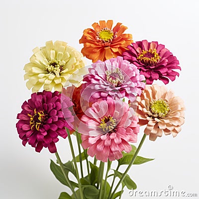 Vibrant Hyper-realistic Pop Art Flowers: Stunning Zinnia Bouquet Stock Photo