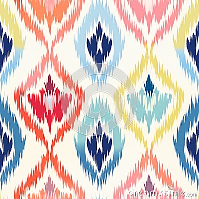 Vibrant Ikat Pattern In Light Beige And Navy - Eye-catching Embroidery Stock Photo