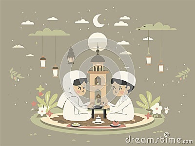 Community Spirit During Ramadan Days Vector Illustration