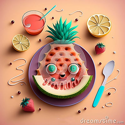 Vibrant illustration of funny fruit characters on a light background Cartoon Illustration