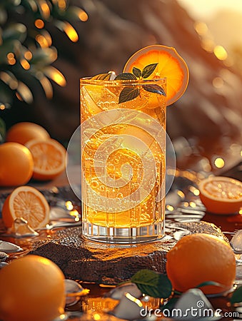iced orange flavored fruit juice in glass Stock Photo