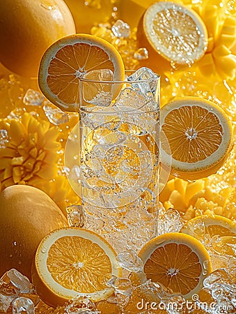 iced orange and mango flavored fruit juice in glass Stock Photo