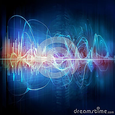 This vibrant image showcases the dynamic nature of sound waves, represented by the pulsating, colorful lines. Stock Photo